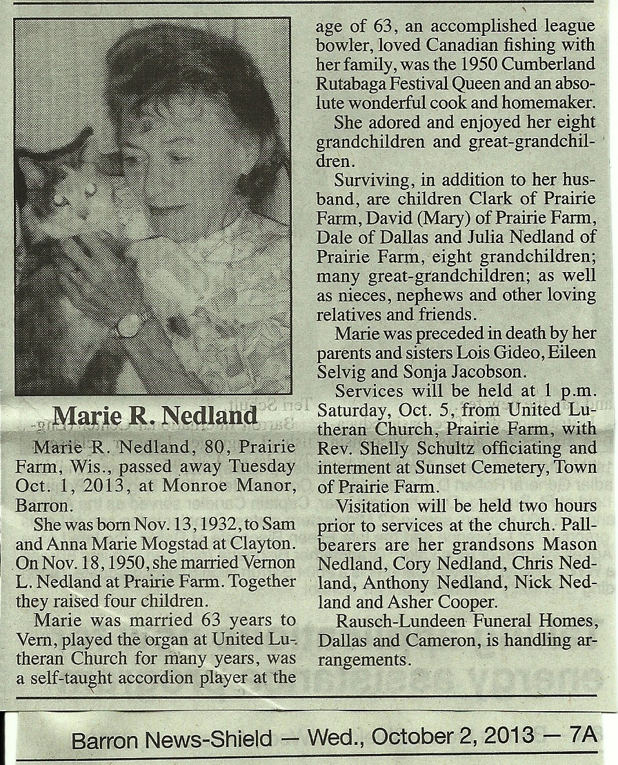 Marie Nedland's Obituary